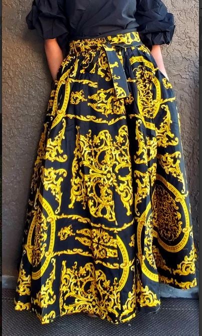 Royal Highness Maxi Skirt- Black/Gold One Size Fits Sm to 3X